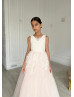 Ivory Lace Pink Glitter Tulle Wedding Flower Girl Dress